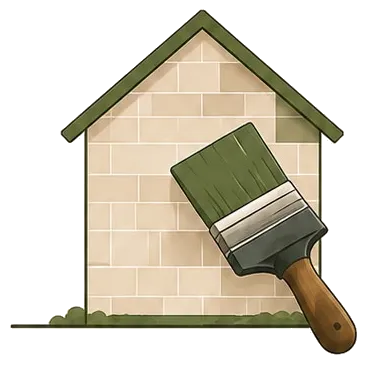 Illustratie van een woninggevel met een verfkwast